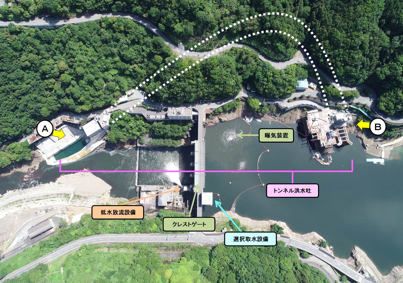 鹿野川ダム改造事業　工事位置図
