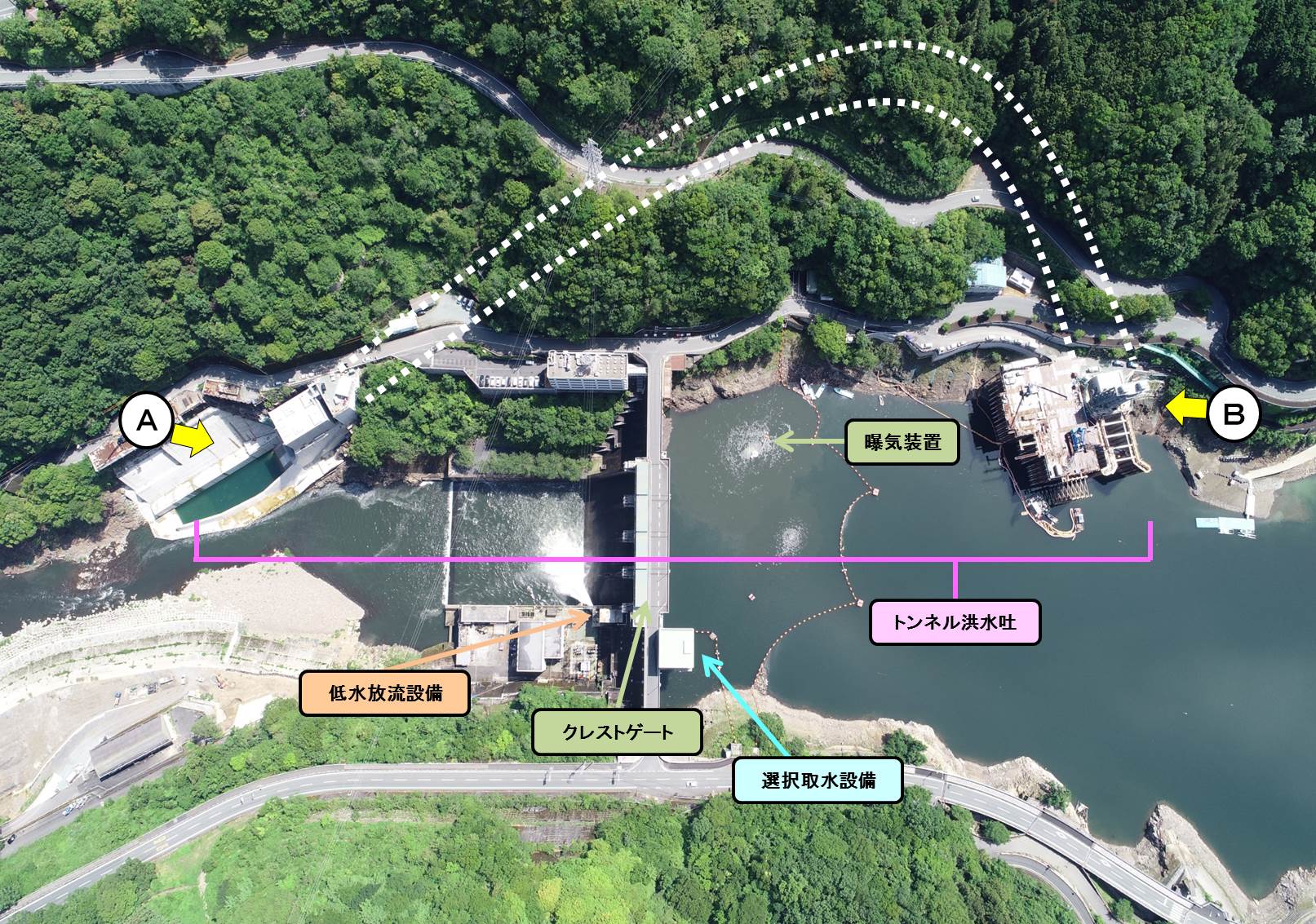 鹿野川ダム改造事業 工事位置図