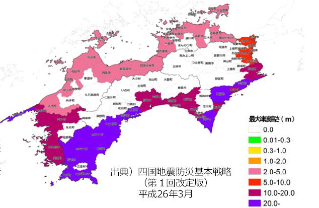 市町村別最大津波高さ(最大値)の図