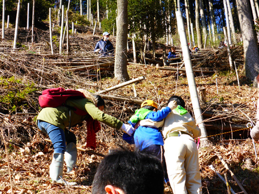 写真：【手を取り合いながら植樹場所へ】