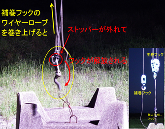 写真：【無人玉外しフックのストッパー解除　・フック解放②】