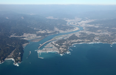 空から見た四万十川の下流域