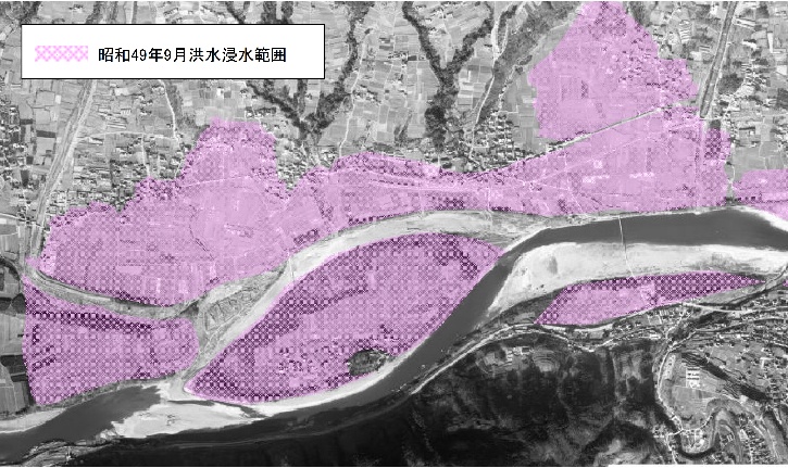 中鳥島周辺の洪水氾濫（S49.9台風18号）